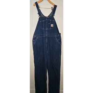 Carhartt Overalls Men's 42x32 Blue Denim R07-DST Workwear Carpenter Bibs